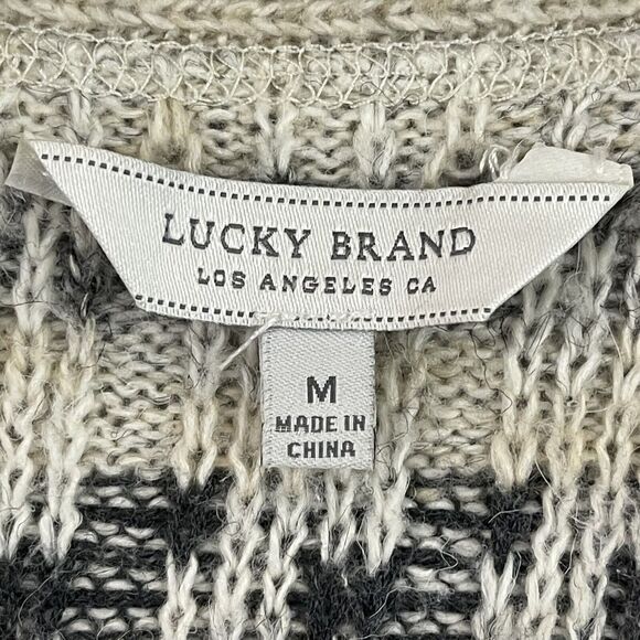 Lucky Brand Open Front Cardigan Sweater Medium Boho Aztec Tribal Knit Cream - Picture 2 of 12